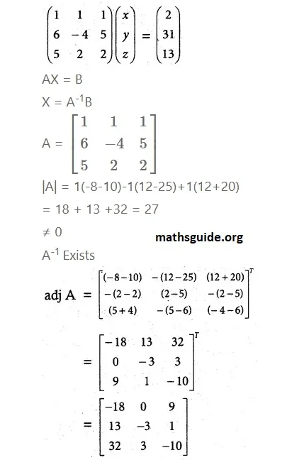 12th Maths Guide Solution Appliaction of matrices and determinants Exercise 1.3 5 Exe 1.3 1 v