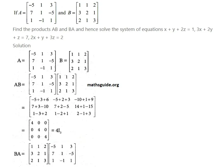 12th Maths Guide Solution Appliaction of matrices and determinants Exercise 1.3 7 Exe 1.3 2 i