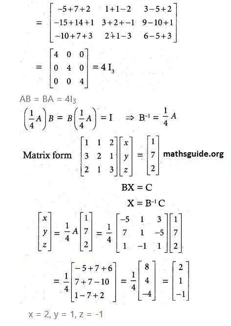 12th Maths Guide Solution Appliaction of matrices and determinants Exercise 1.3 8 Exe 1.3 2 ii