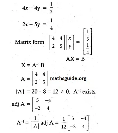 12th Maths Guide Solution Appliaction of matrices and determinants Exercise 1.3 11 Exe 1.3 4 i