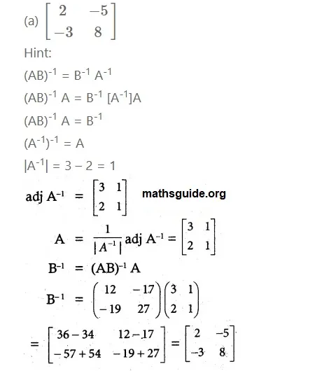12th Maths Guide Solution Application of Matrices and Determinants Exercise 1.8 18 Exe 1.8 10 ii